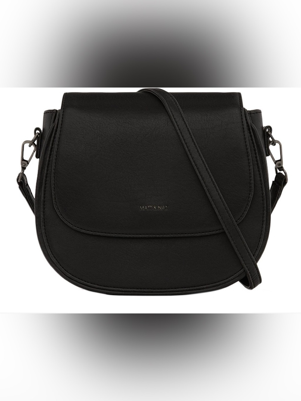 Matt & Nat Black Vegan Leather Crossbody Saddle Bag in Black